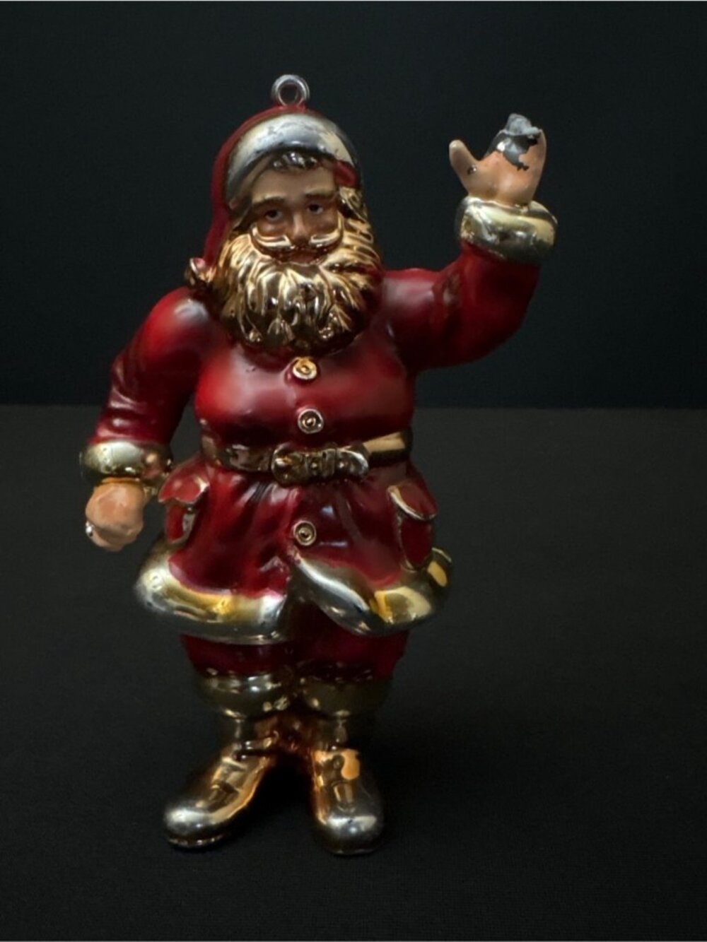 Santa Claus Christmas Vintage Ornament Red Gold Toned Glossy Belt Holiday Decor - Picture 9 of 13